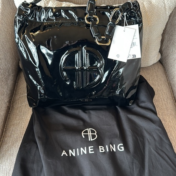 Anine Bing Kate black shoulder bag patent leather NWT and dust bag. - Picture 6 of 13